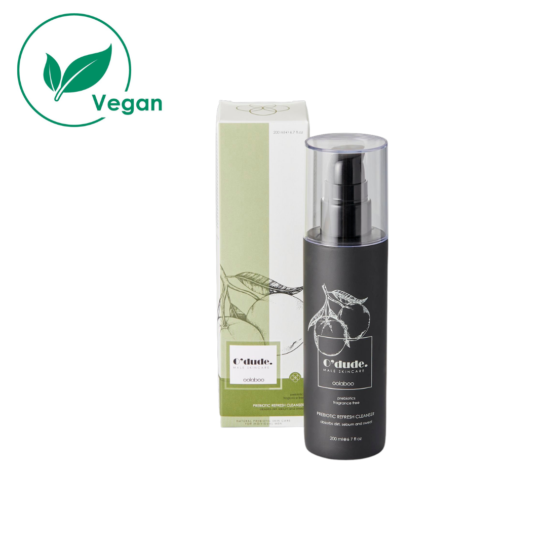 Oolaboo O'Dude Prebiotic-Refresh Cleanser 200 ml flacon met doosje en vegan-logo