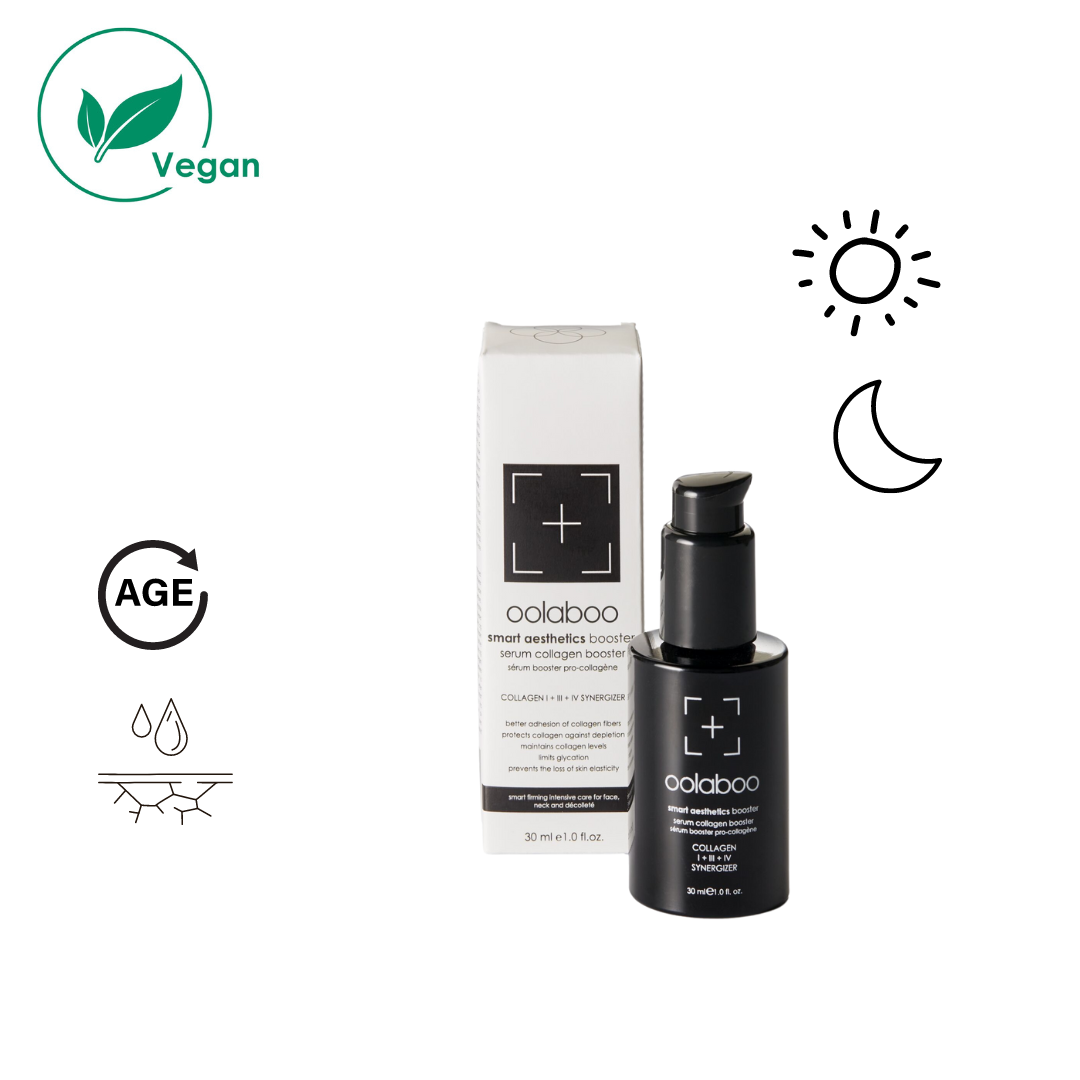 Oolaboo Smart Aesthetics Collagen Booster 30 ml met vegan- en werkingsiconen