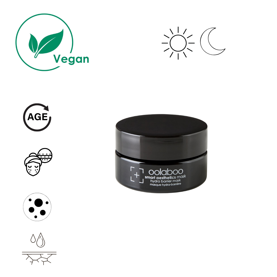 Oolaboo Smart Aesthetics Hydra Barrier Mask pot met vegan- en werkingsiconen