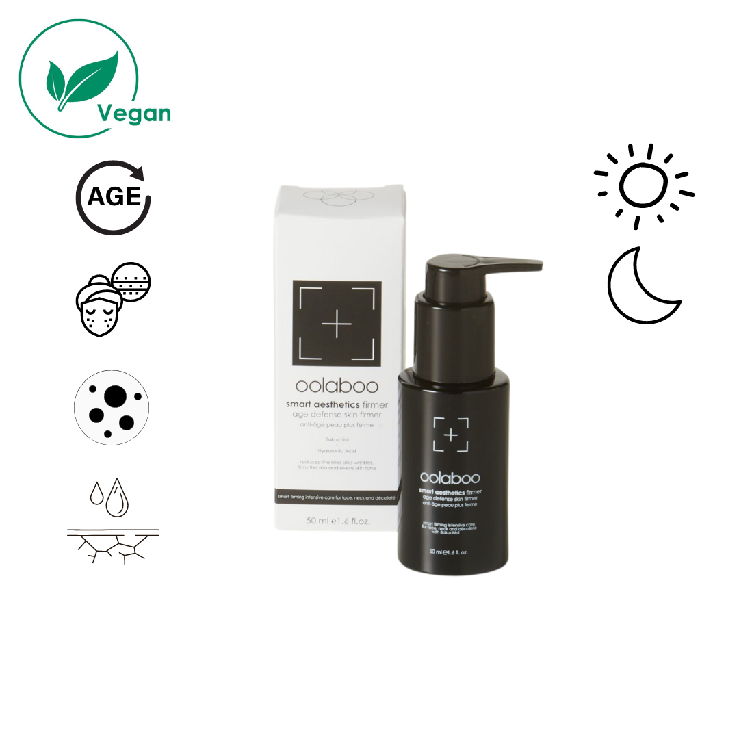 Oolaboo Smart Aesthetics Age Defense Skin Firmer met vegan- en werkingsiconen
