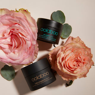 Oolaboo Truffle Indulgence Face Cream naast Oil Control Mask met rozen