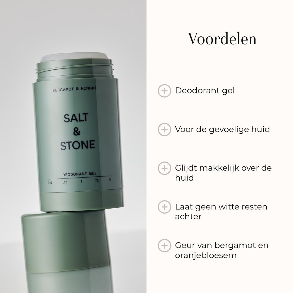 Salt & Stone Deodorant Gel Bergamot & Hinoki Sensitive 75gr voordelen met stick