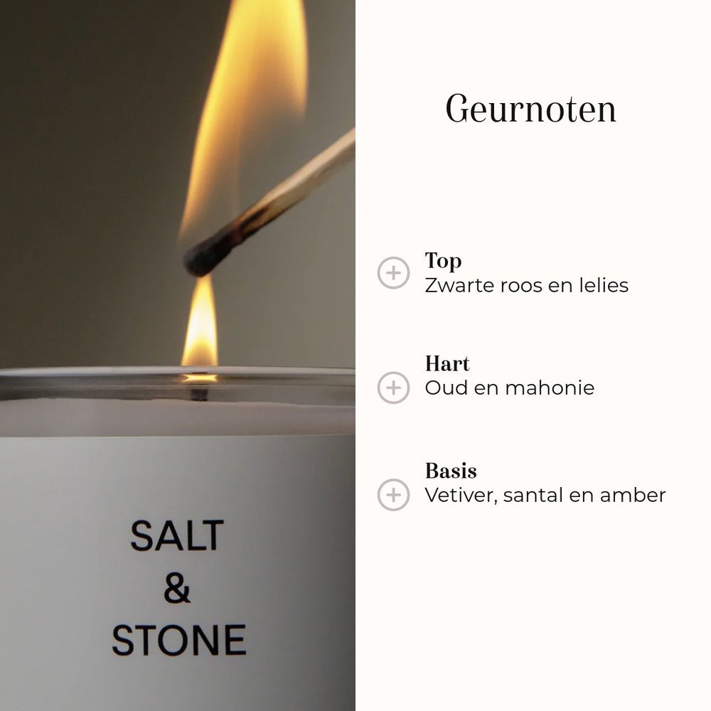 Salt & Stone Geurkaars Black Rose & Oud 240 gr geurnoten